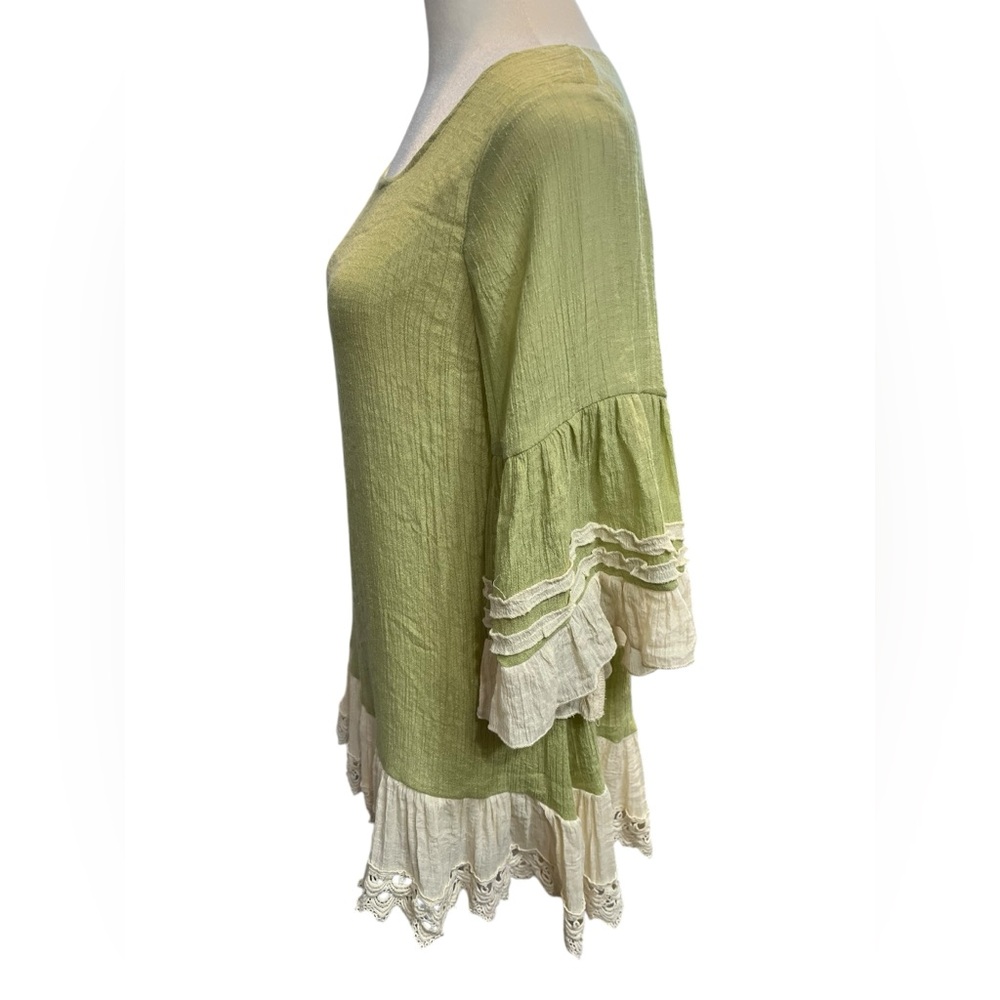 Paisley Vine Sage Green Bobo Top w/Lace - Size Medium - Picture 2 of 8